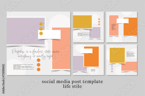 Social media post templates set for business, vector illustration on background. Square posts layouts for personal blog.