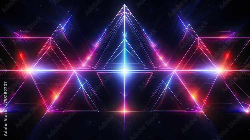 Geometric background with neon outlines and electrical discharges Geometric background with neon outlines and electrical discharges
