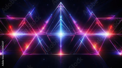 Geometric background with neon outlines and electrical discharges