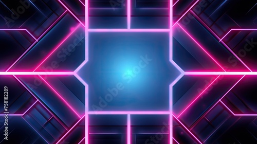Geometric background with neon quadrants photo