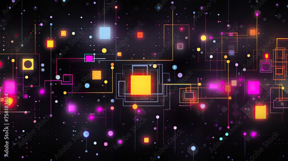 Geometric shapes with neon pixels and dots Geometric shapes with neon pixels and dots