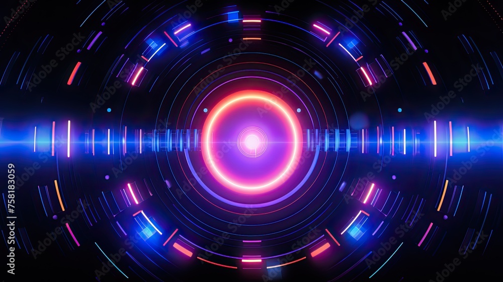 Neon circles and lines in the style of futuristic graphics Neon circles and lines in the style of futuristic graphics