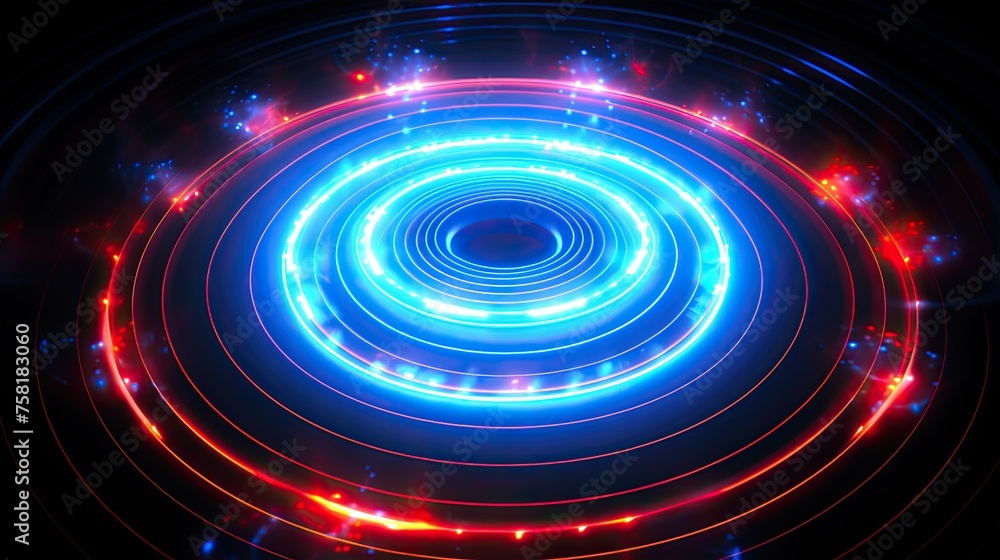 Neon circles and lines forming a glowing spiral effect