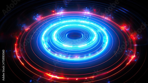 Neon circles and lines forming a glowing spiral effect