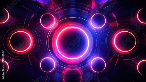 Neon circles and lines in the style of futuristic graphics