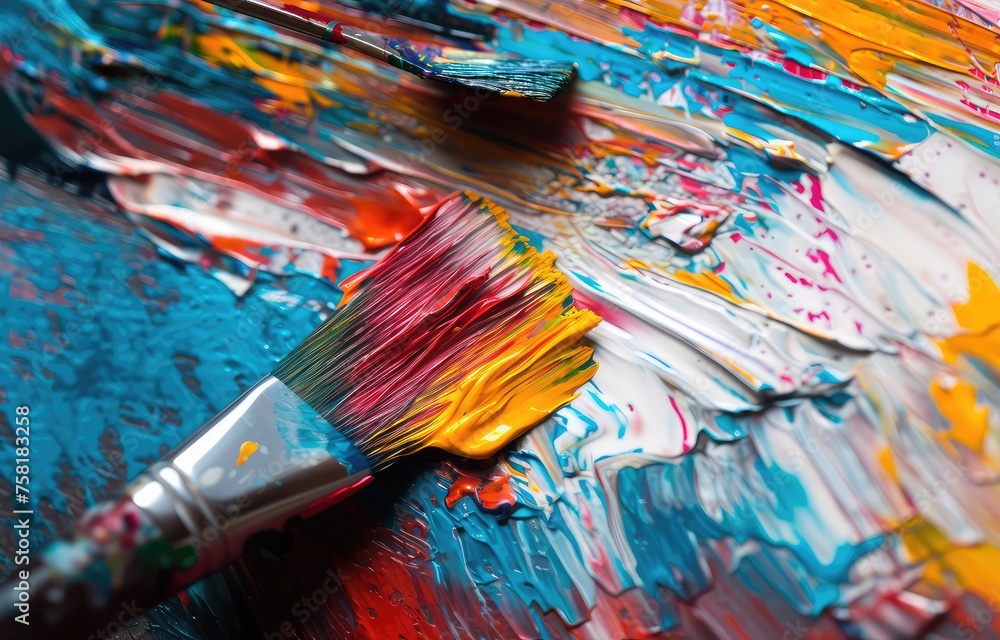 Fototapeta premium Vibrant Abstract Painting Displaying Bold Brush Strokes and a Burst of Colors