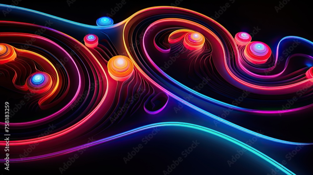 Neon lines in the form of spirals and swirls Neon lines in the form of spirals and swirls