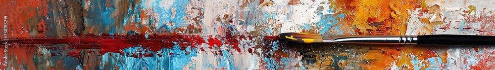 Paintbrush on a colorful abstract background. Close-up. Paintbrush on a colorful abstract background. Close-up.