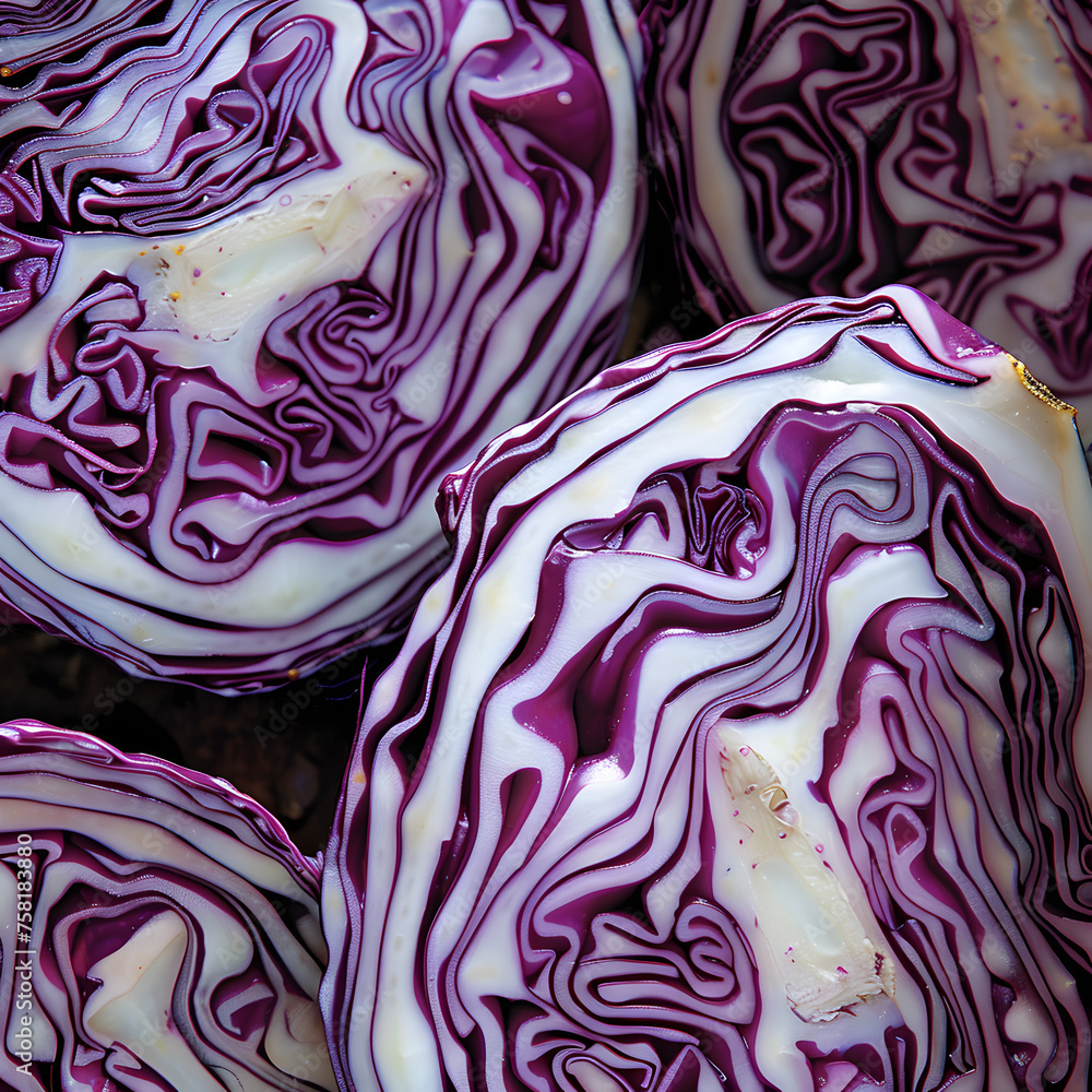 Obraz premium Picture of a Cut-in-Half Red Cabbage generative ai
