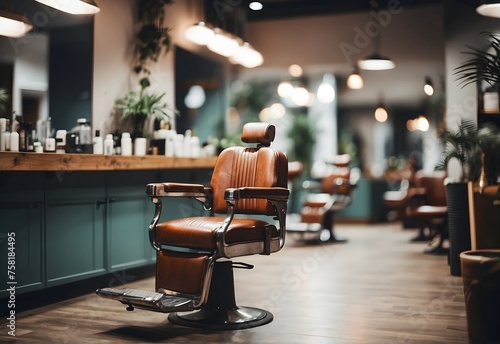 Blurred image of a trendy barber shop, generative AI