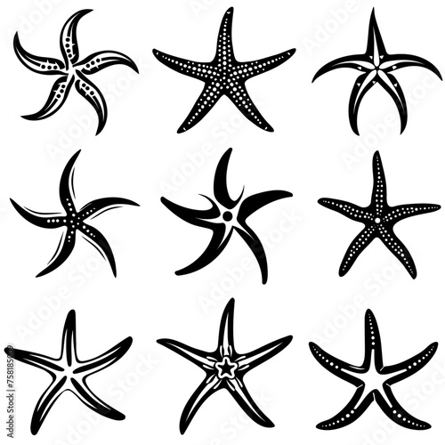 Starfish silhouette set, vector set of starfish illustration