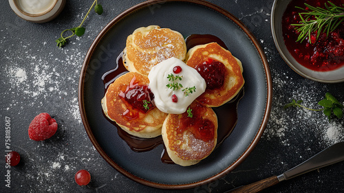 Wallpaper Mural four small cheese pancakes with sorbet Torontodigital.ca