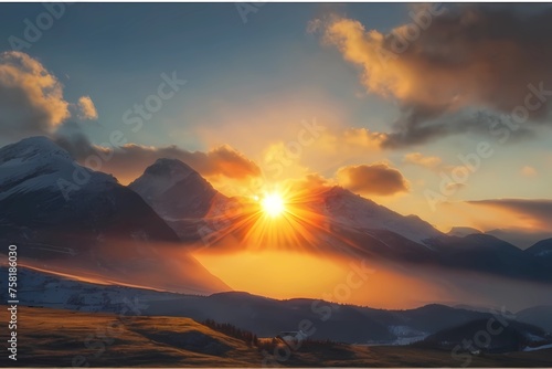 sunset over the mountains photo