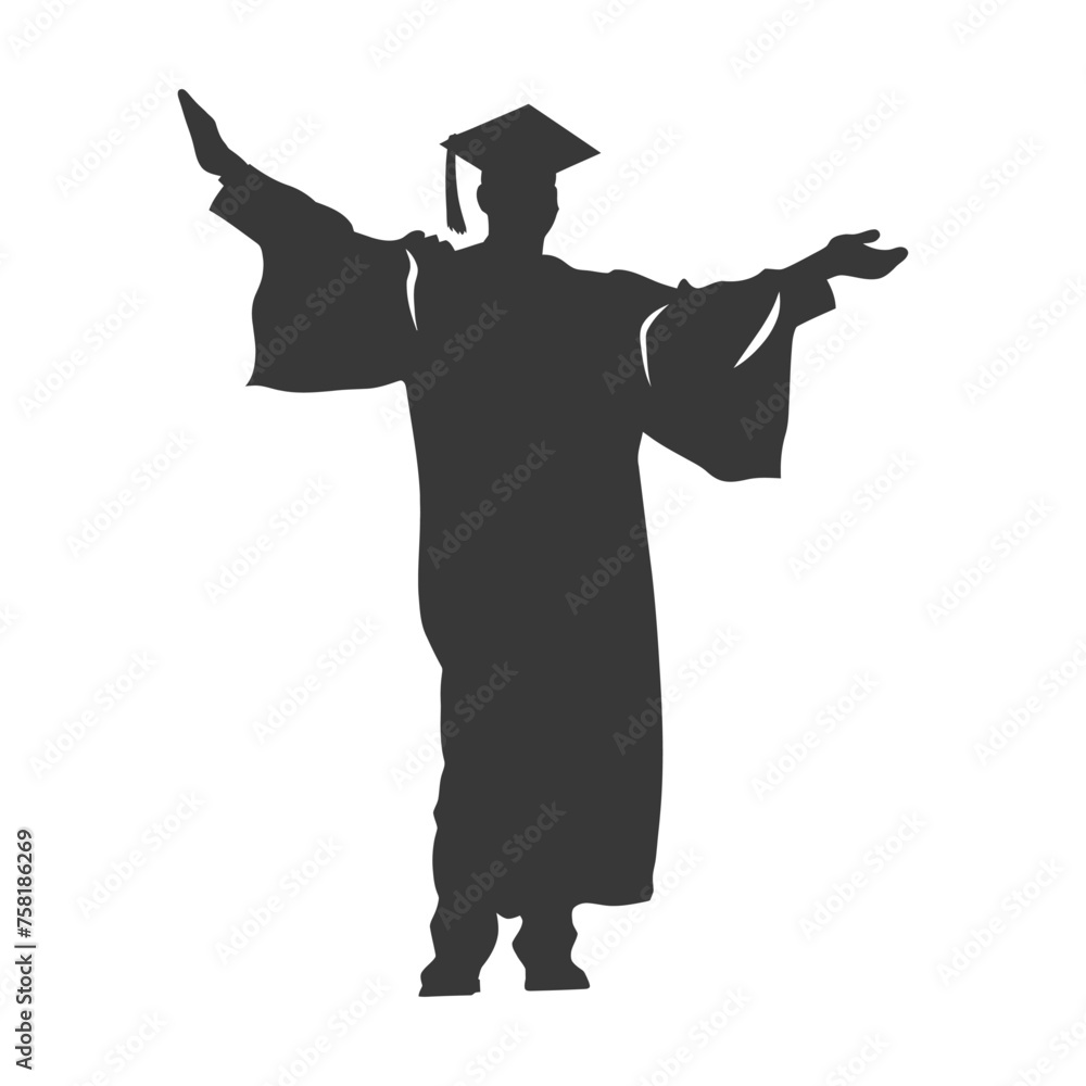 Silhouette academic man celebrating graduation black color only full body Silhouette academic man celebrating graduation black color only full body
