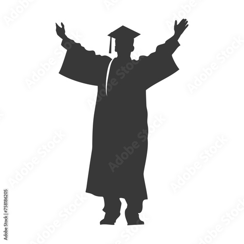 Silhouette academic man celebrating graduation black color only full body
