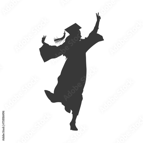 Silhouette academic woman celebrating graduation black color only full body