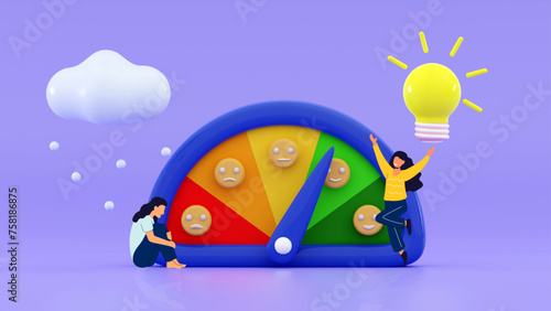 Stress meter reduced Problem and pressure solving Concept of emotional overload, burnout, increased productivity