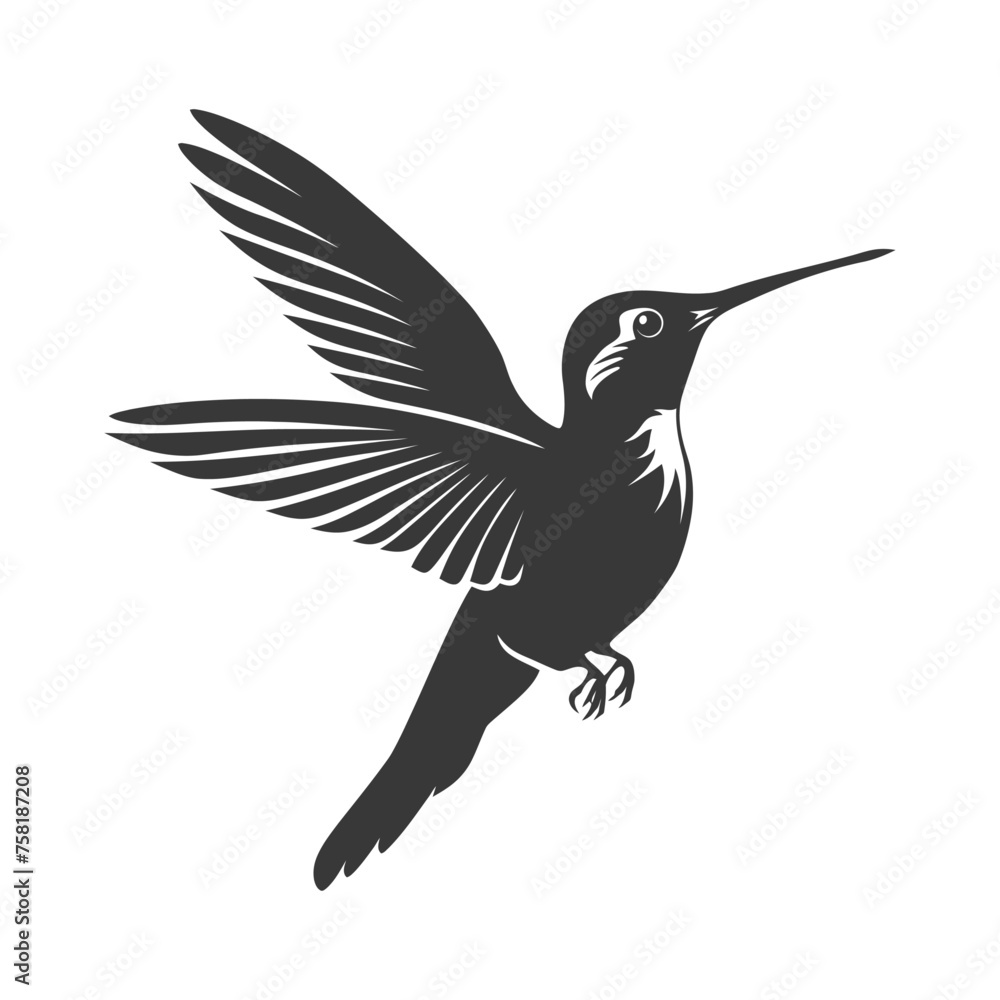 Fototapeta premium Silhouette Hummingbird fly black color only full body