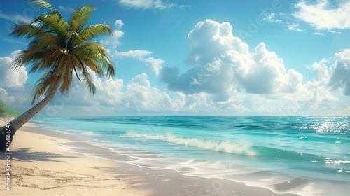 Palm Tree on the Tropical Beach: Paradise Getaway, Generative AI