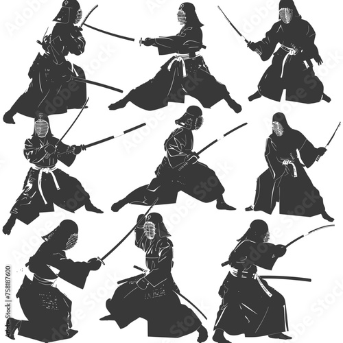 Silhouette kendo athletes in action black color only