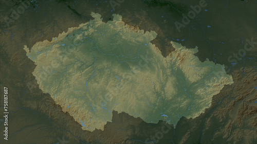 Czechia highlighted. Physical elevation map