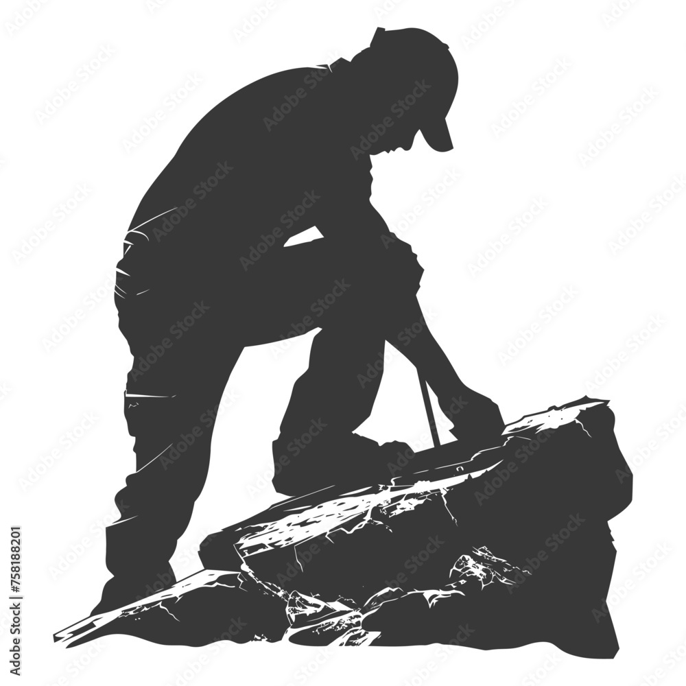 Silhouette man stone carving artist in action black color only Silhouette man stone carving artist in action black color only