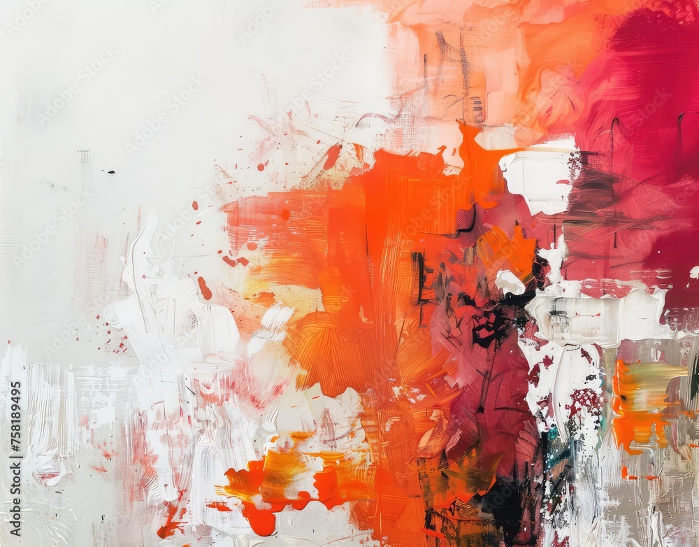 Fototapeta premium Vibrant Abstract Painting Displaying Bold Brush Strokes and a Burst of Colors