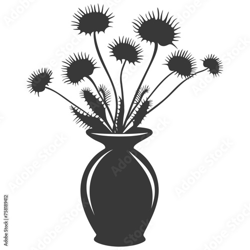 Silhouette Venus flytrap Flower Plant in the vase black color only