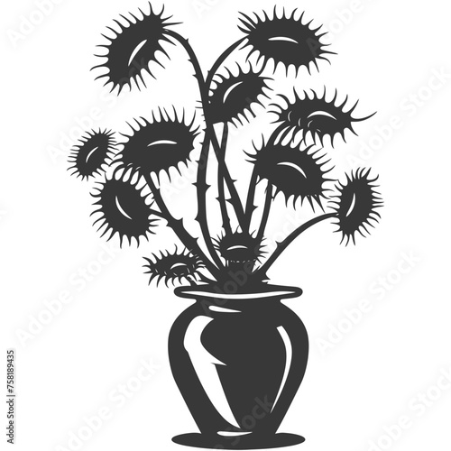 Silhouette Venus flytrap Flower Plant in the vase black color only