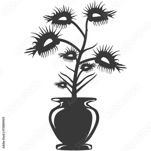 Silhouette Venus flytrap Flower Plant in the vase black color only