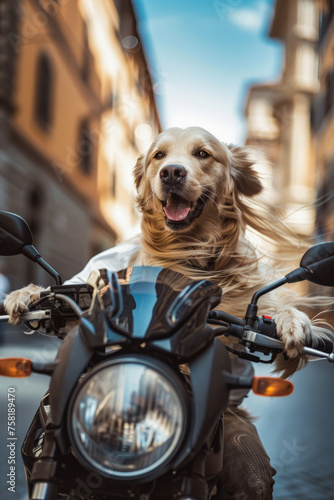 Long-haired dog riding a motorcycle at high speed © Eduardo Lopez