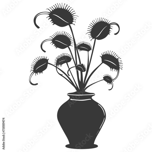 Silhouette Venus flytrap Flower Plant in the vase black color only