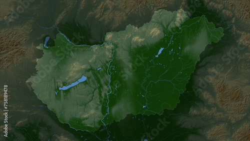 Hungary highlighted. Physical elevation map