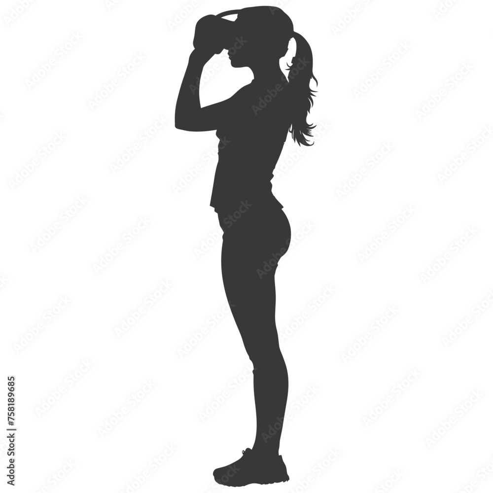 Silhouette woman playing virtual reality headset black color only Silhouette woman playing virtual reality headset black color only