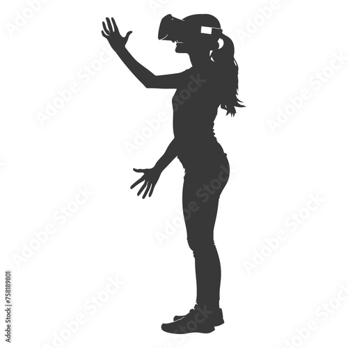 Silhouette woman playing virtual reality headset black color only