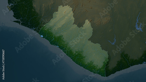 Liberia highlighted. Physical elevation map