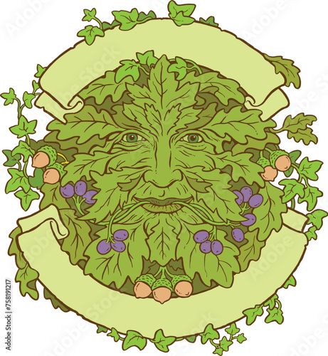Green Man Pagan Symbol Banner Vector