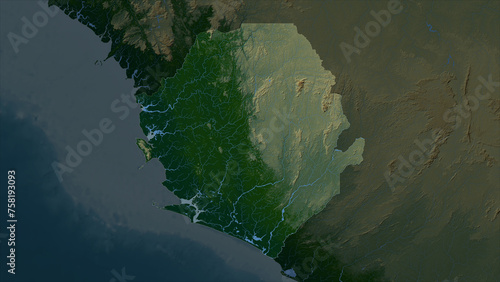 Sierra Leone highlighted. Physical elevation map