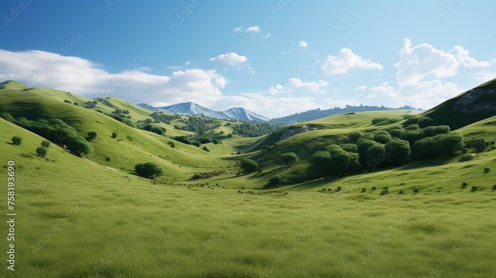 Photorealistic Green Hills Landscape Cut Out - 8K Resolution

