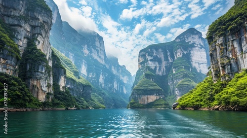 Goddess peak: serene beauty of yangtze river three gorges nature reserve, captured in stunning scenery shot photo