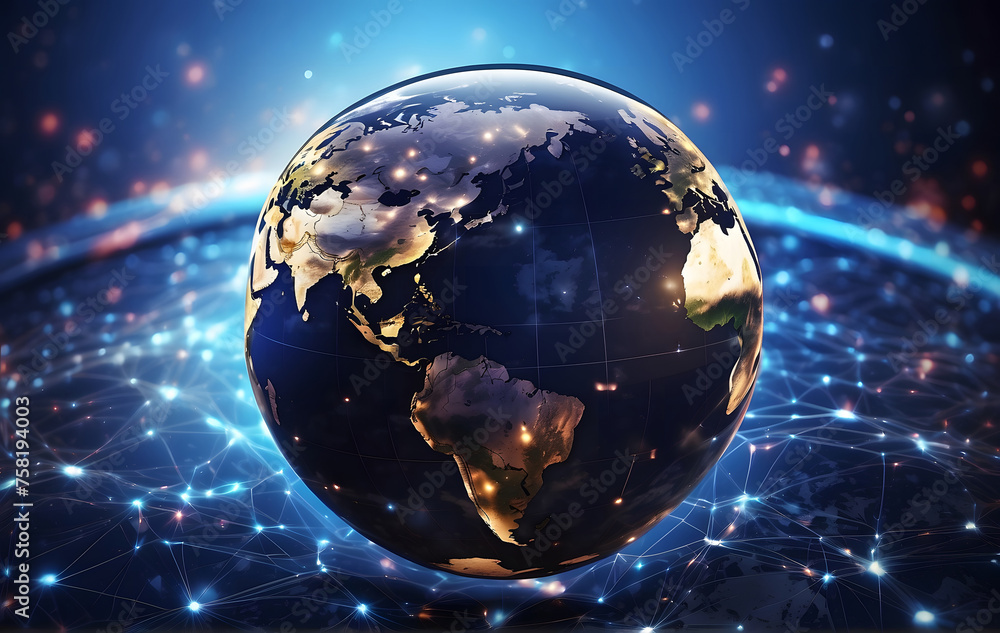 Representation of a digital globe symbolizing global connectivity and network infrastructure on Earth. Emphasizing high-speed data transfer, cyber technology Representation of a digital globe symbolizing global connectivity and network infrastructure on Earth. Emphasizing high-speed data transfer, cyber technology