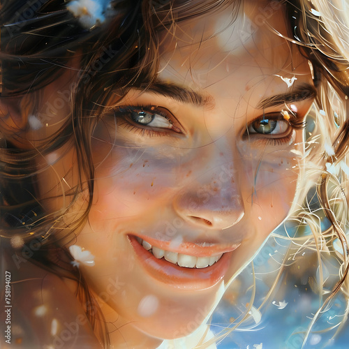 Close-Up of a Beautiful Model Smiling at the Camera generative ai