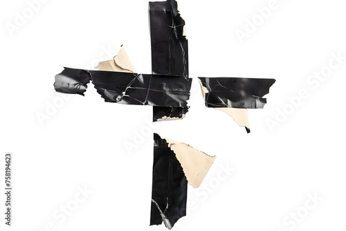 Abstract Black Tape Artwork - Isolated on White Transparent Background 