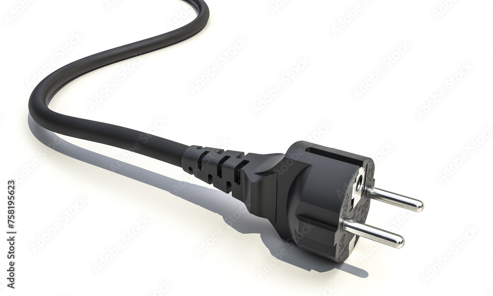 3d illustration of black power cord and plug 3d illustration of black power cord and plug