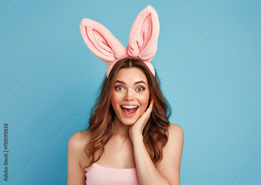 A beautiful you woman wearing bunny ears, Easter A beautiful you woman wearing bunny ears, Easter