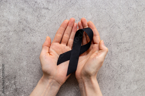 Mourning black ribbon. symbol of mourning and tragedy