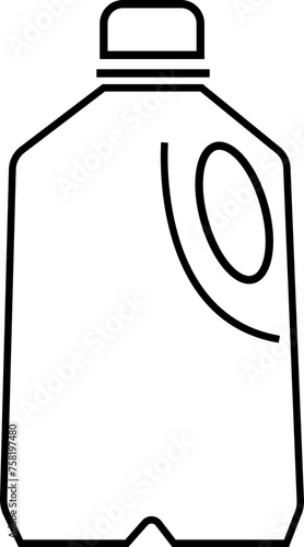 Plastic jug, recyclable and reusable bottle jug container for water, milk and other liquids with no tag and drops on the surface, isolated on white background with reflection