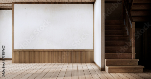 Minimalist Interior with wooden japan empty wall background mockup