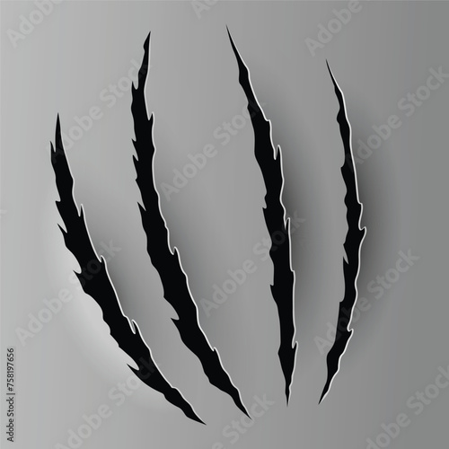 Bear or tiger claw mark. Scratches and torn traces of vector animal paw slashes. Hole in sheet of paper with torn edges. Vector illustration