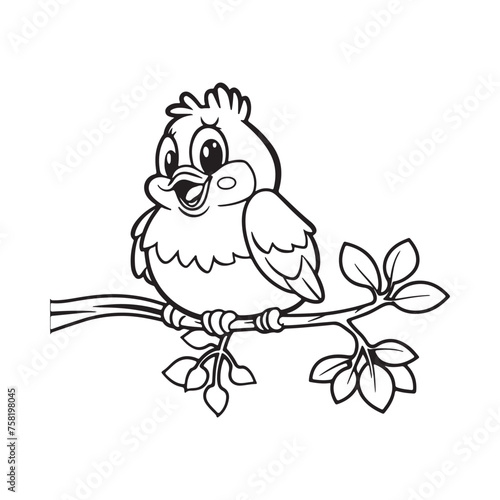 Coloring book of a bird sitting on a branch